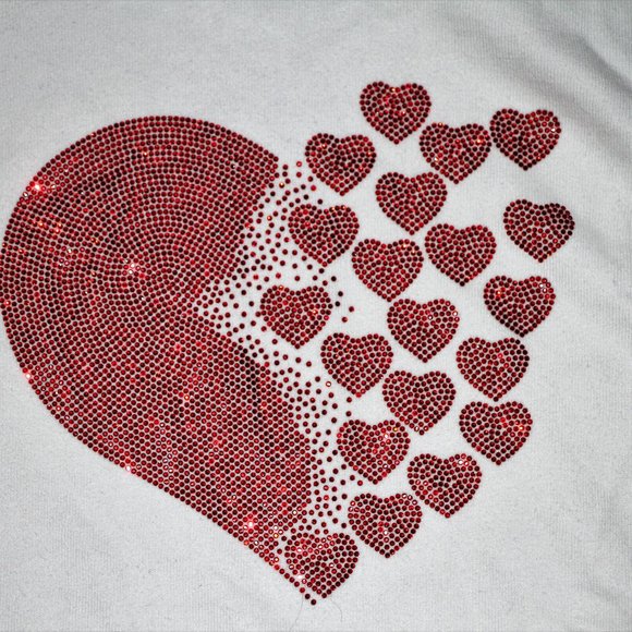 NWT Red Hearts Crystals On White Cropped Hoodie M - Picture 9 of 14